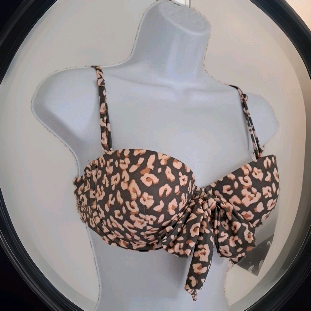 Shade & Shore Bikini Top 36B Gray Peach Multicolor Underwire Push-up Molded Cups